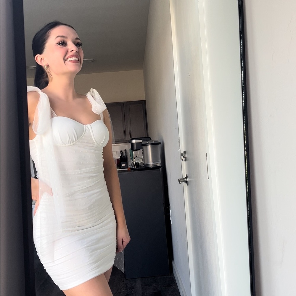 White bodycon dress with bow sleeves!